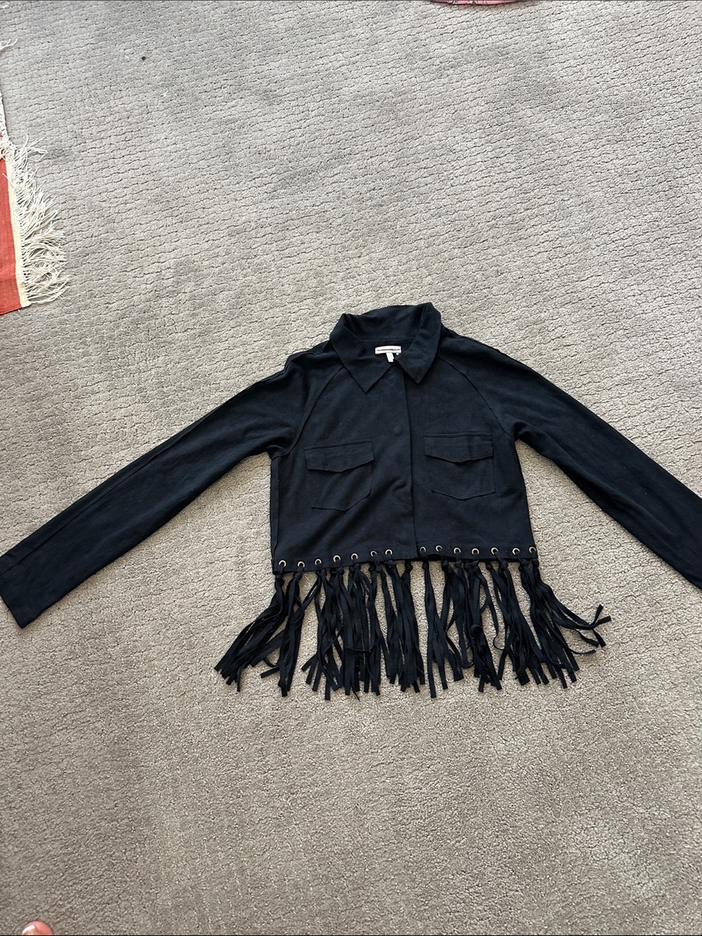 Fringe Hem Black Women's Jacket - Stylish Cropped Coat